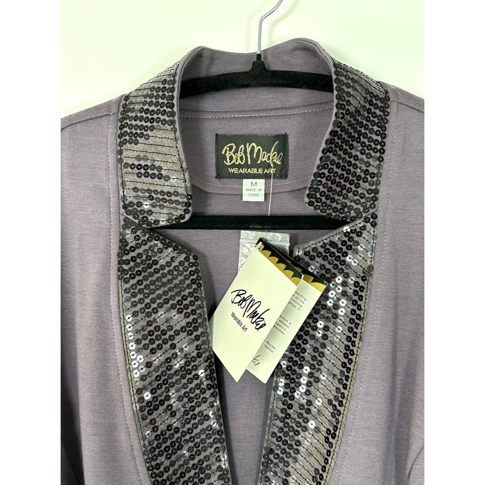 Bob Mackie Wearable Art QVC purple knit blazer‎ black sequins womens M NWT - Picture 2 of 10